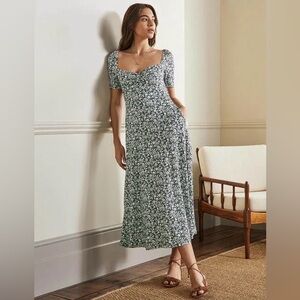 NWT Boden Sweetheart Jersey Midi Dress in Trekking Green Flora Charm